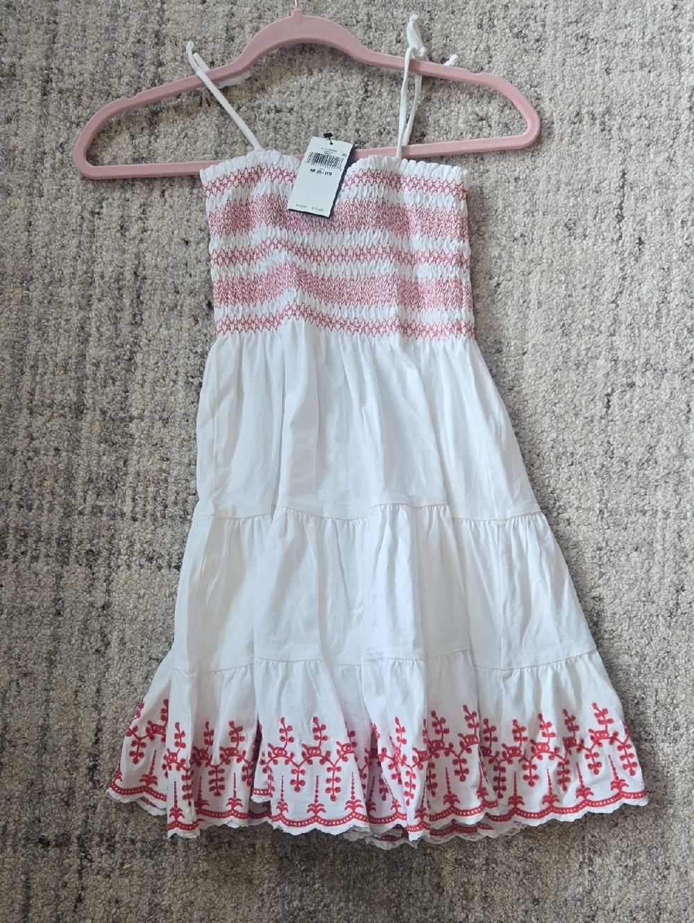 Ralph Lauren White Dress with Pink Smocked Top and Coral Embroidery